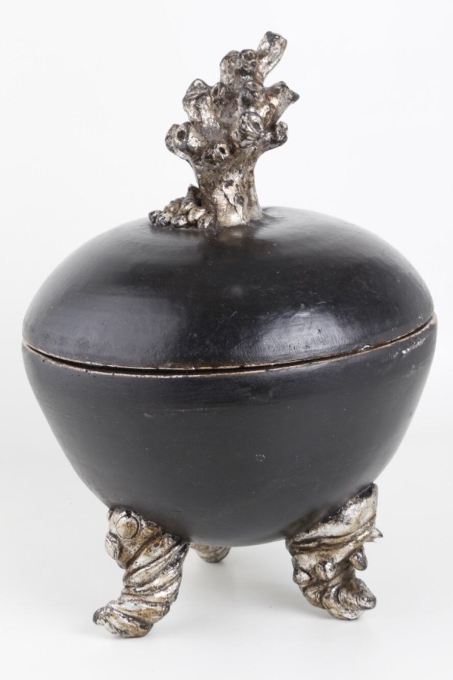 Vintage Designs by Marlo M.A.C Black Covered Bowl Sculpture Tripod Kneeling Feet